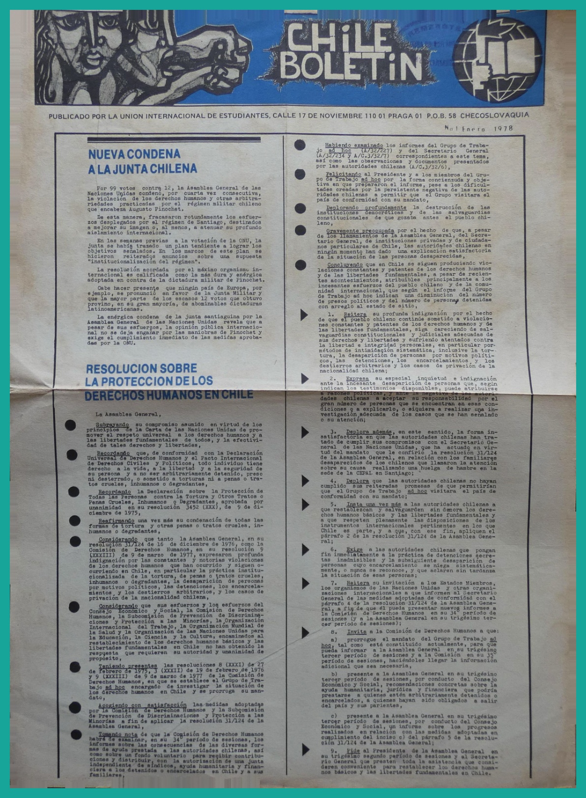 Chile Boletín / Chile Bulletin nº 1 (1978)