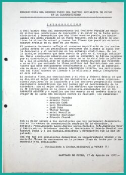 Resoluciones del Segundo Pleno del Partido Socialista de Chile en la Clandestinidad