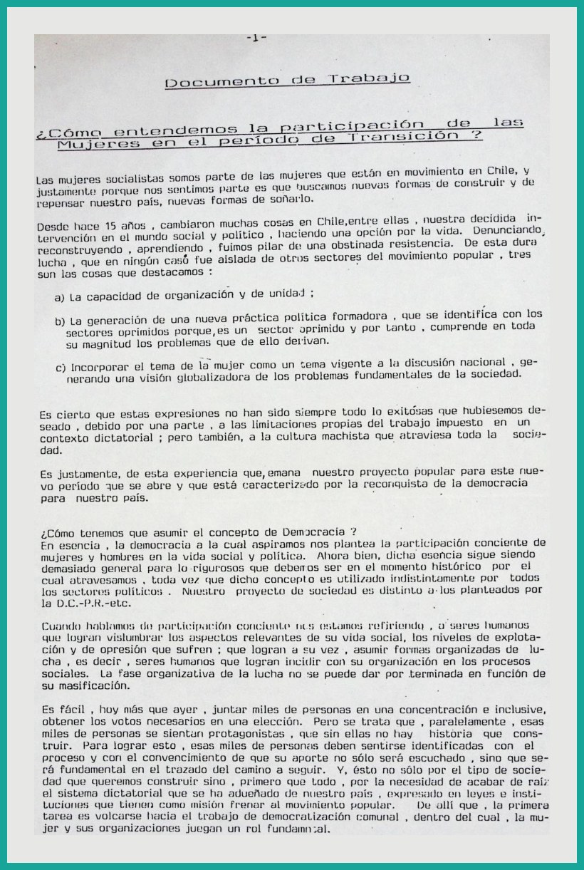 Documento de Trabajo. ¿Cómo entendemos la participación de las mujeres en el período de transición?