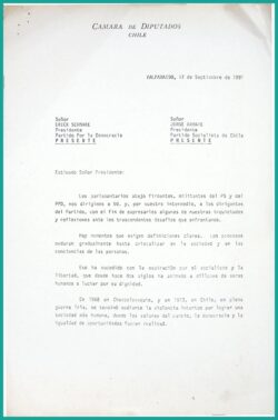 Carta de parlamentarios PS-PPD a Jorge Arrate y Erich Schnake