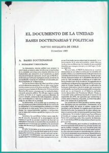 El documento de la Unidad. Bases doctrinarias y políticas (PS, 1989), primera página