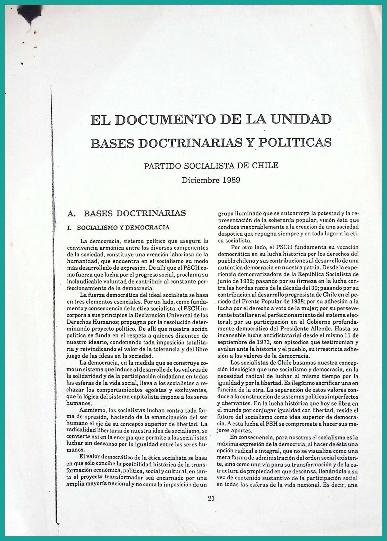 El documento de la Unidad. Bases doctrinarias y políticas