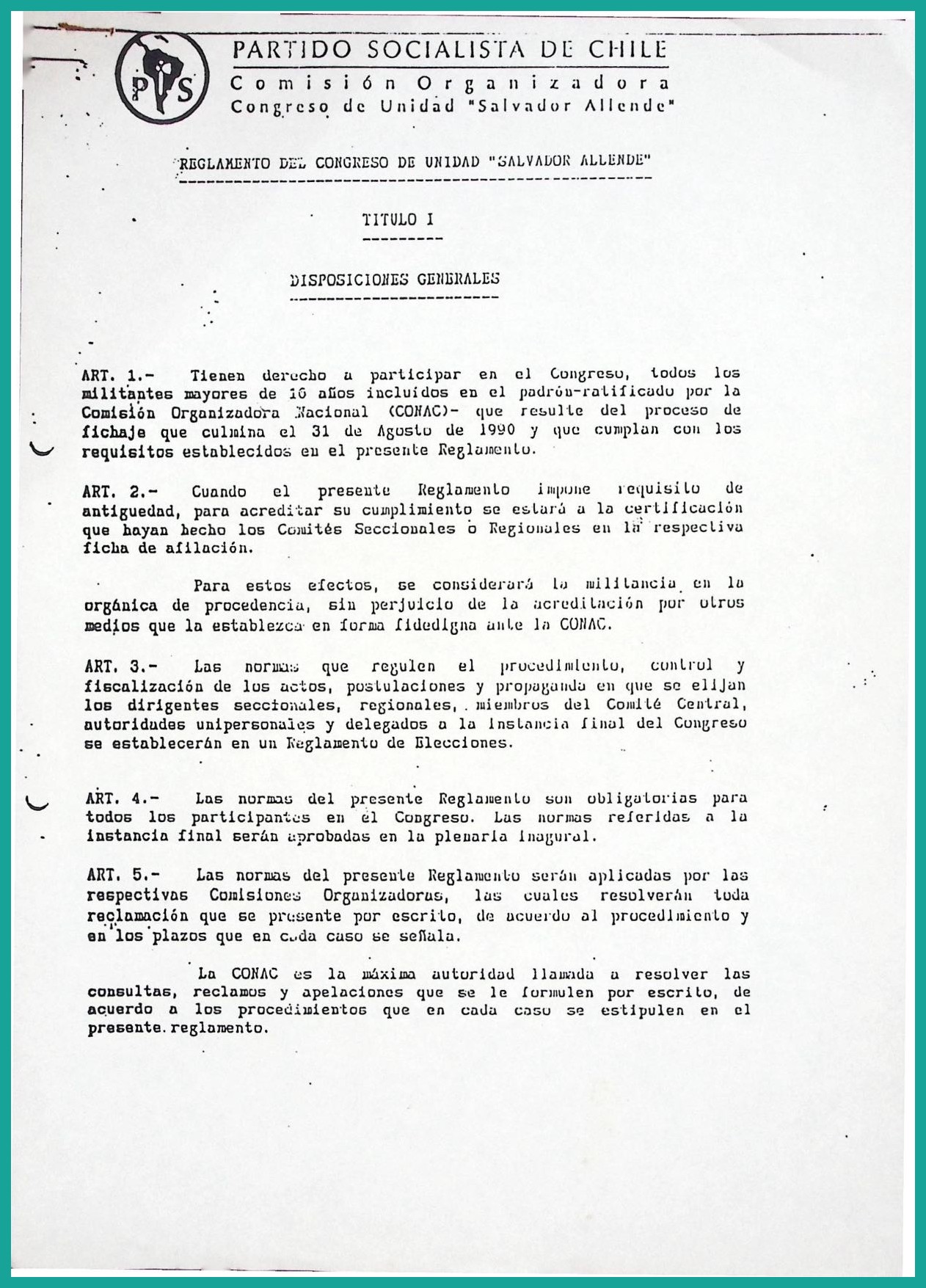 Reglamento del Congreso de Unidad «Salvador Allende»
